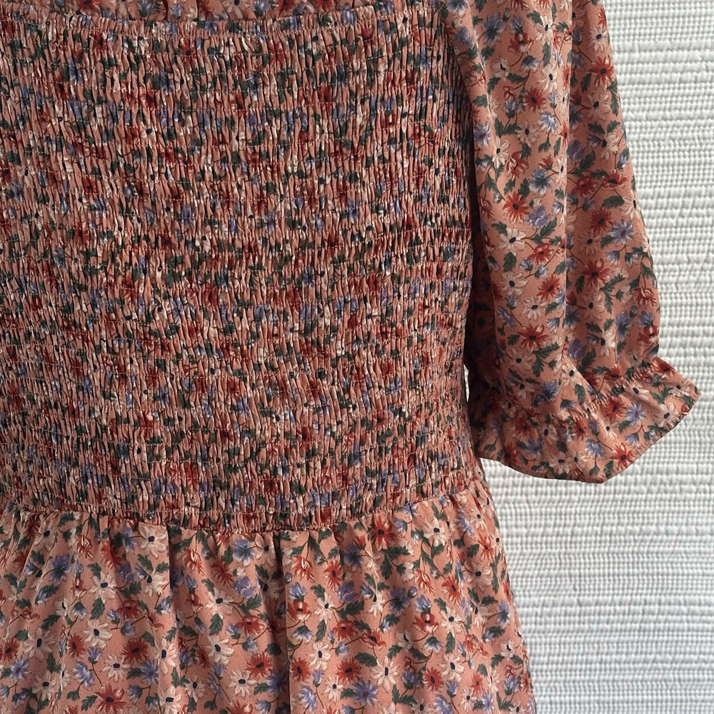 Allegra K 1X Floral Smocked Midi Dress – Cottagecore Puff Sleeve Fall Dress - Picture 12 of 12